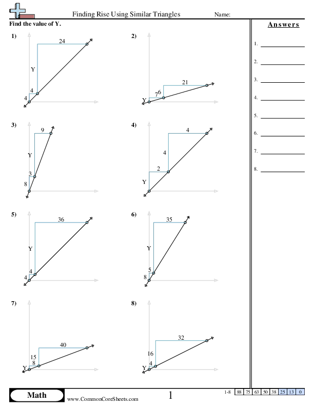 Finding Rise using Similar Triangles worksheet